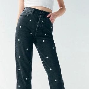 PacSun Black Raining Daisy High Waisted Straight